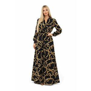 Women's Effie's Collection Maxi Dress M Black Gold Chain Print
